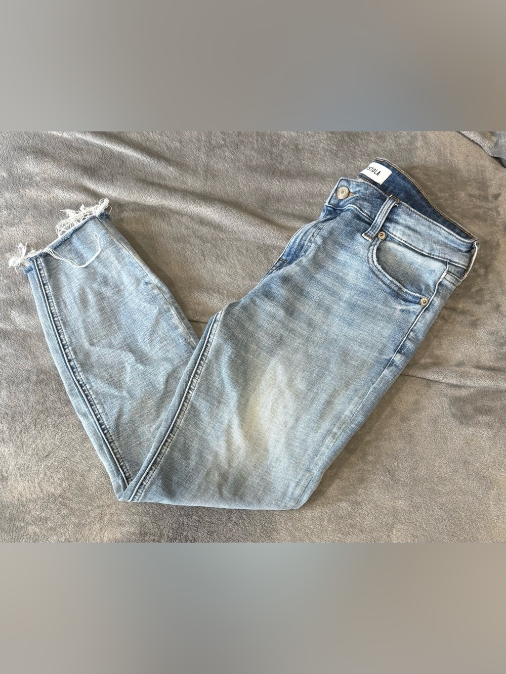 Pistola Light Blue Denim distressed Raw Hem Jeans